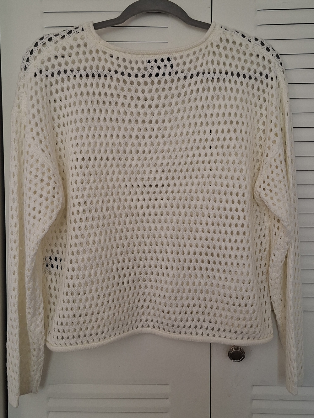 Women's Cream Open-Weave Crewneck Sweater